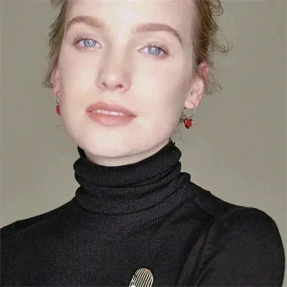 New 18k Yellow Gold 925 Silver Red Stone Heart Drop Earrings - Picture 2 of 2